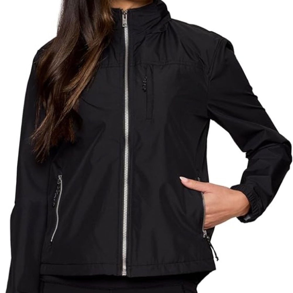 Avalanche Women’s Lightweight Zip Up Rain Jacket with convertible Hood Black XS